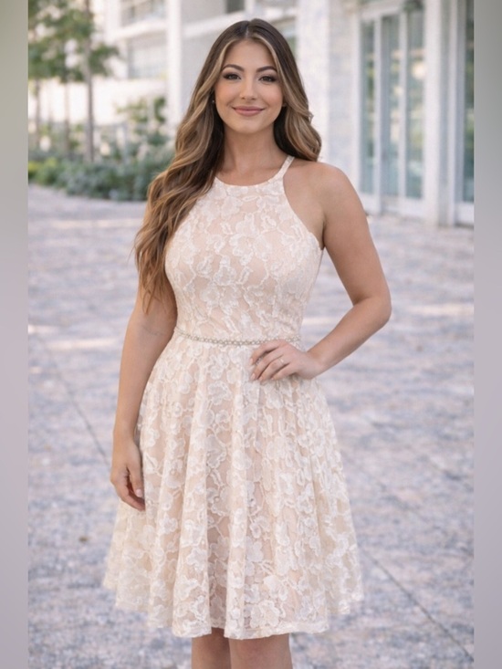 City Triangles Dresses & Skirts - David’s Bridal City Triangles Lace Fit & Flare Dress Blush Ivory Size 8 NWT